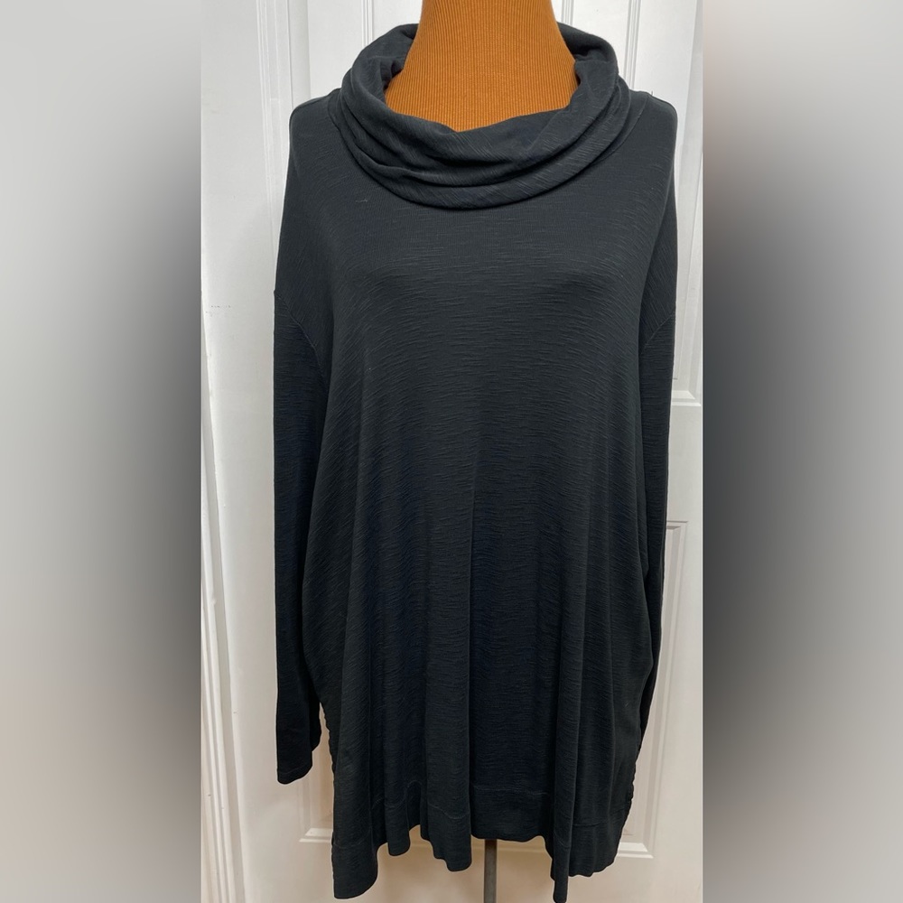 EUC J. Jill Pima Cotton Cowl Neck Black Tunic Top Size 2X